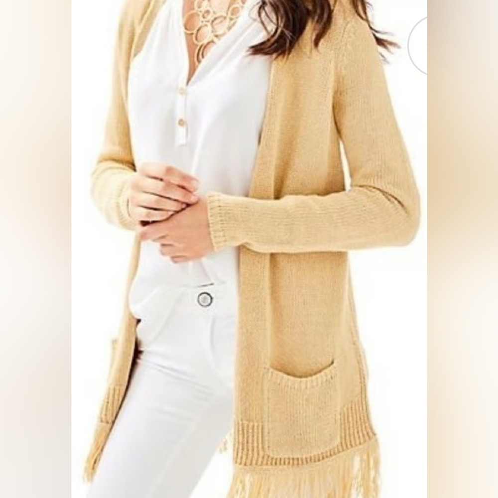 Lilly Pulitzer Beige/Tan Gold Fringe Open Cardinal Size Large.